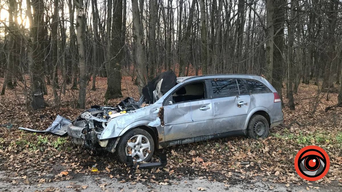 У лісі за Копанками — ДТП: автівка розтрощена, а водія госпіталізовано | ФОТО