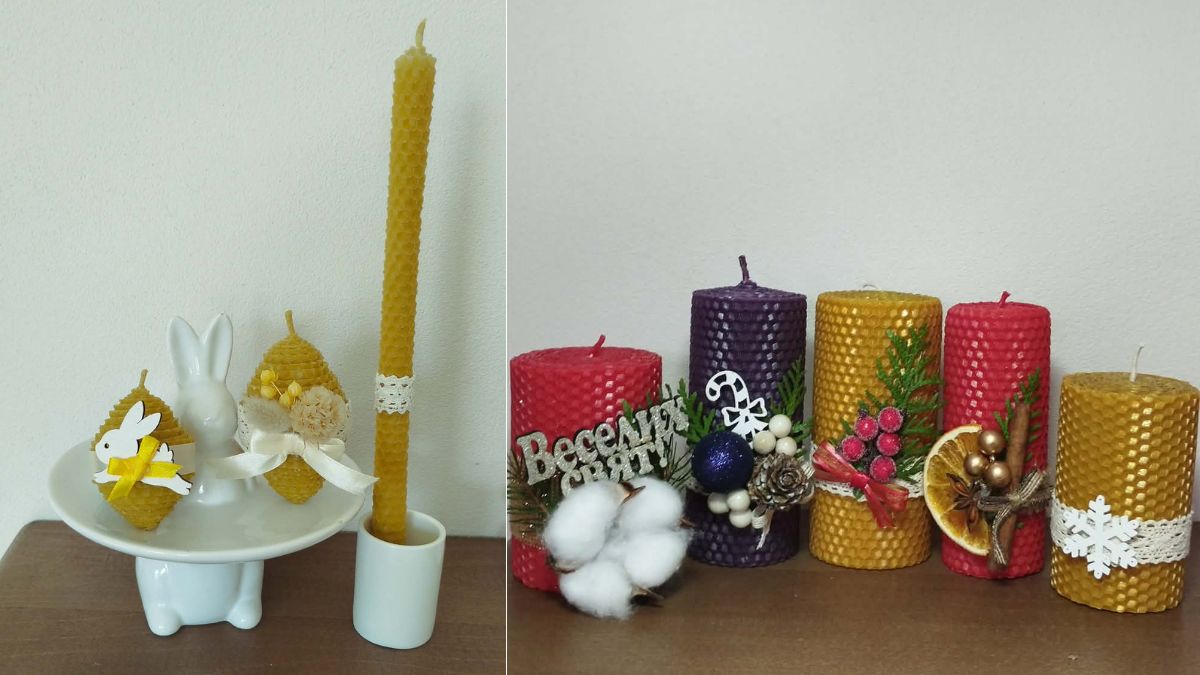 Майстриня виготовляє свічки