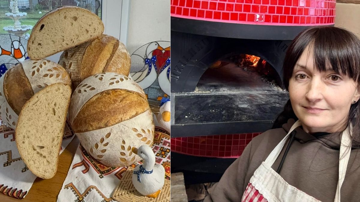 Рожнятівчанка пече хліб на дровах