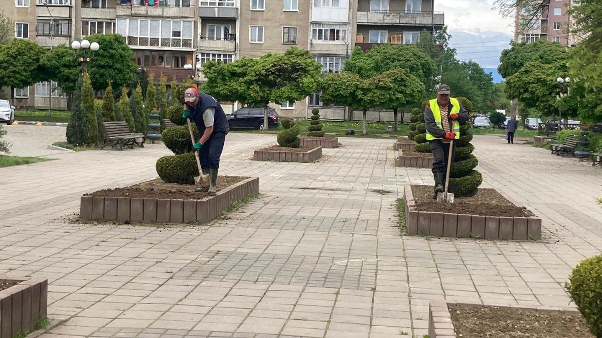 У Долині виставили у місті квіти та кашпо