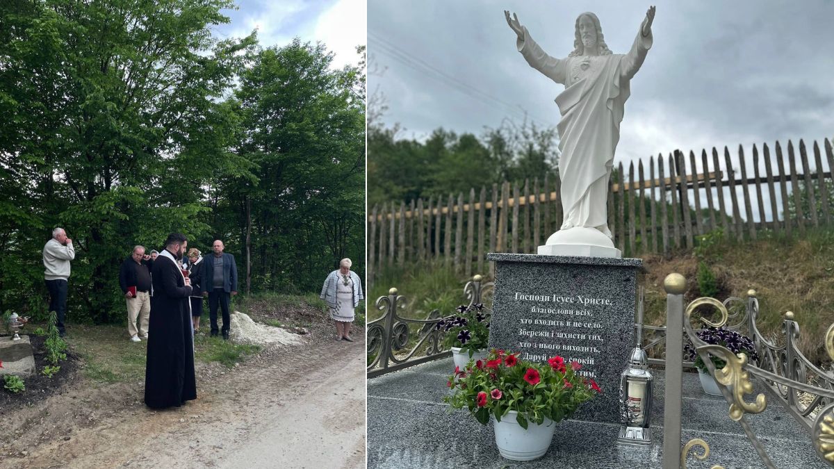 У Погорільці освятили знаки при в'їзді в населений пункт