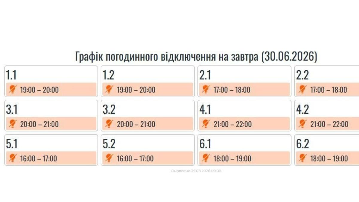 30 червня графіки вимкнення світла